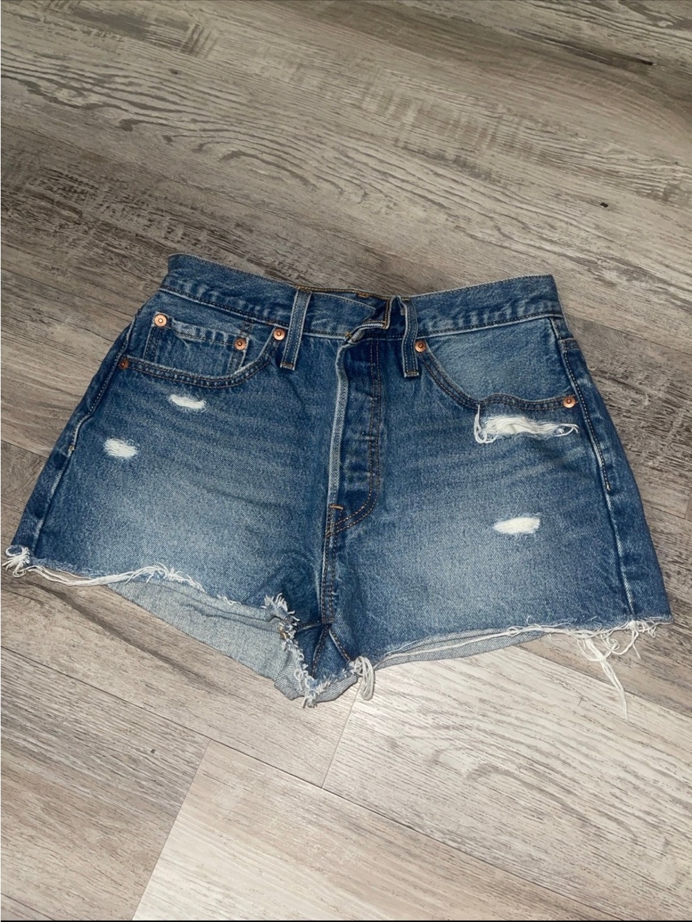 Levi's Distressed Cutoff Denim Shorts- Medium Wash